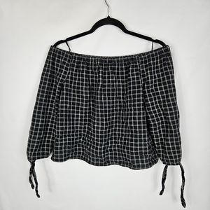 Madewell Top Black Plaid Off the Shoulder Size XS